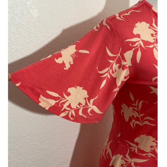 NWT 41 Hawthorn Coral Floral Faux Wrap Jersey Knit Dress Size M Flutter Sleeve - Picture 4 of 7